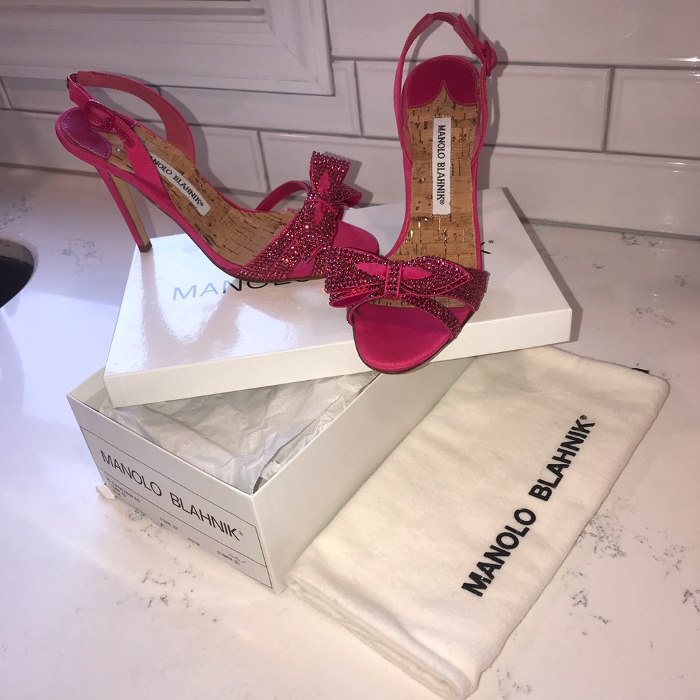 Manolo Blahnik Pink Jeweled Slingback Sandal
